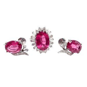 Authentic! H. Stern 18k White Gold Diamond Pink Tourmaline Ring + Earrings Set